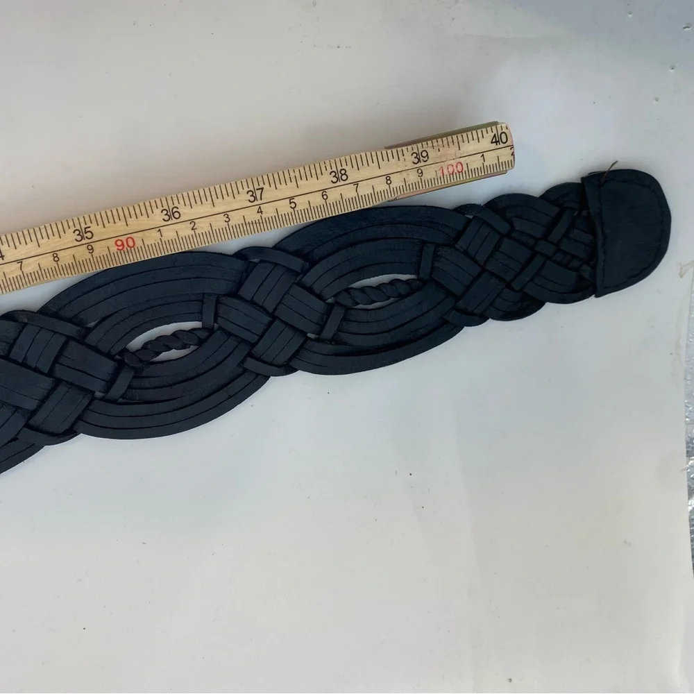 LADIES BELT ONE SIZE MOROCCO CONCHO SILVER BLACK LEATHER BRAIDED WOVEN WESTERN - Picture 4 of 9